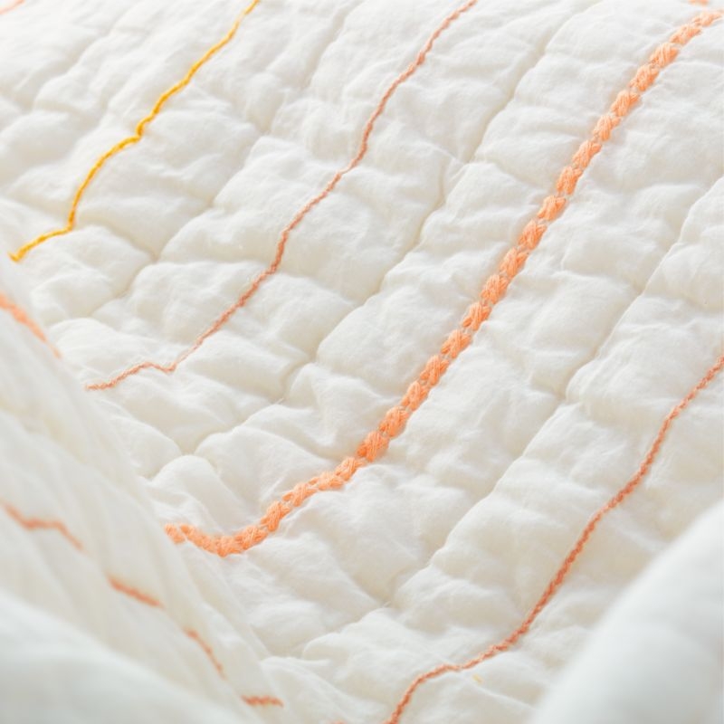 Kids Embroidered Voile Textured Stripe Peach Twin Quilt - Image 6