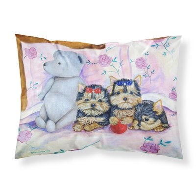 Tremaine Yorkie Puppies Three in a Row Floral Pillowcase - Image 0