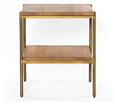 Archdale Rectangular Side Table, Satin Brass & Natural Oak - Image 1