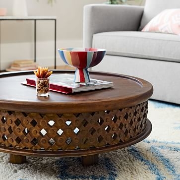 Carved Wood Coffee Table, Raw Mango - Image 2