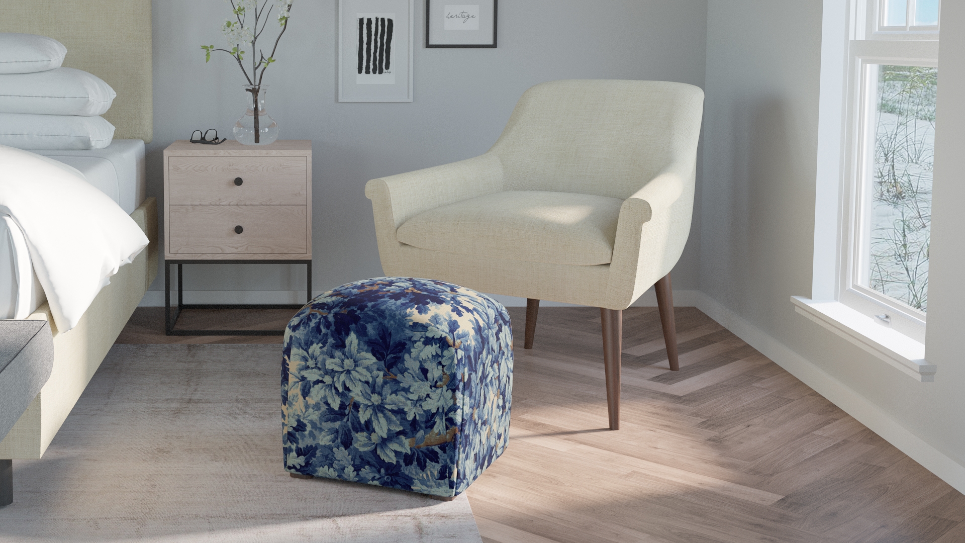 Deco Ottoman, Limoges Bois De Chene - Image 2