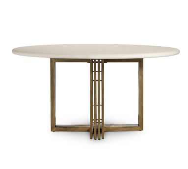 Kilmer Round Dining Table, White/Antique Brass, 60" D - Image 0