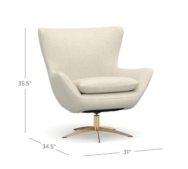 Wells Upholstered Tight Back Petite Swivel Armchair, Polyester Wrapped Cushions, Park Weave Ivory - Image 2