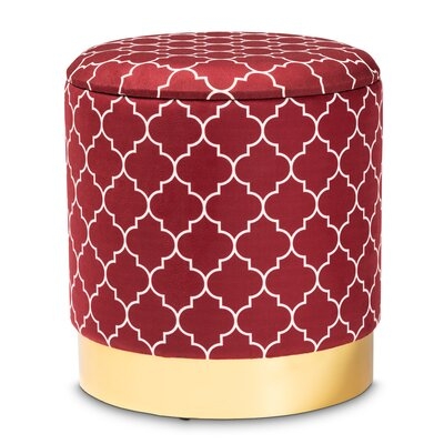 Gosdantin Glam And Luxe Teal Green Quatrefoil Velvet Fabric Upholstered Gold Finished Metal Storage Ottoman - Image 0