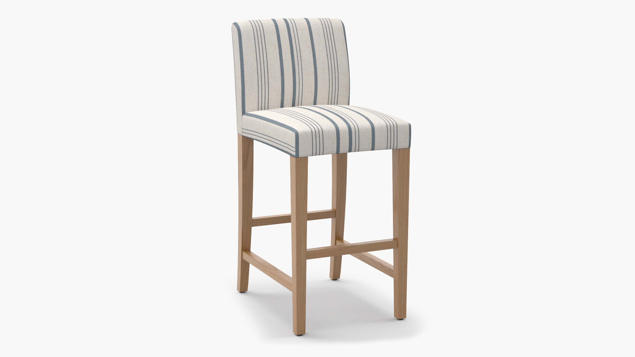 Signature Dining Bar Stool, Blue Market Stripe, Natural Square Tapered Leg - Image 1