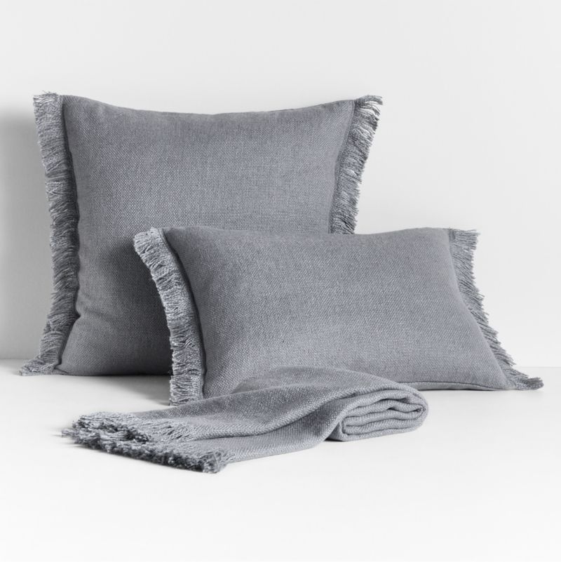 Casual Textured Fringe 23x23 Smoke Blue Throw Pillow with Feather Insert - Image 3