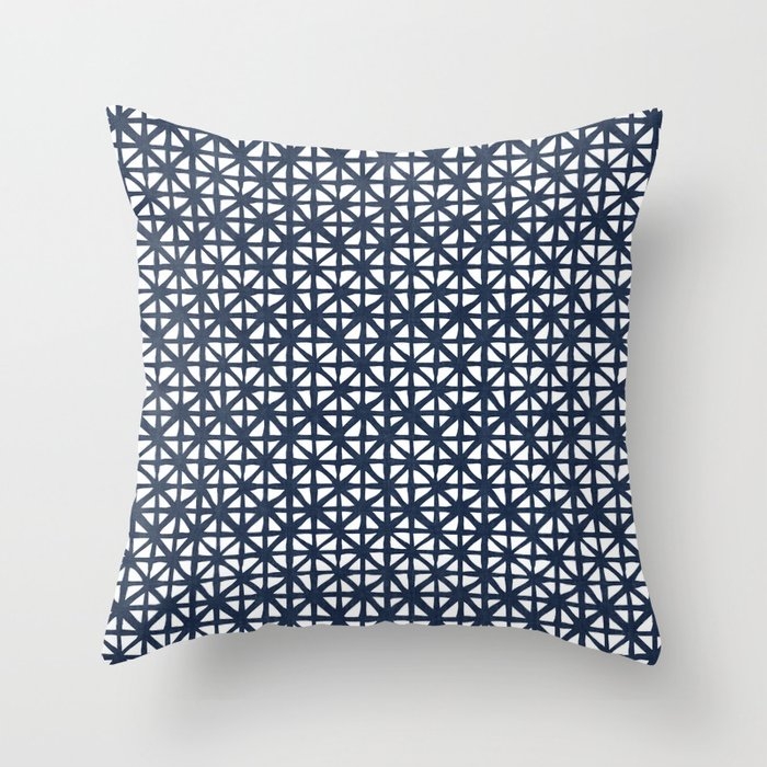 Carved Grid In Navy Blue Throw Pillow by House Of Haha - Cover (16" x 16") With Pillow Insert - Indoor Pillow - Image 0