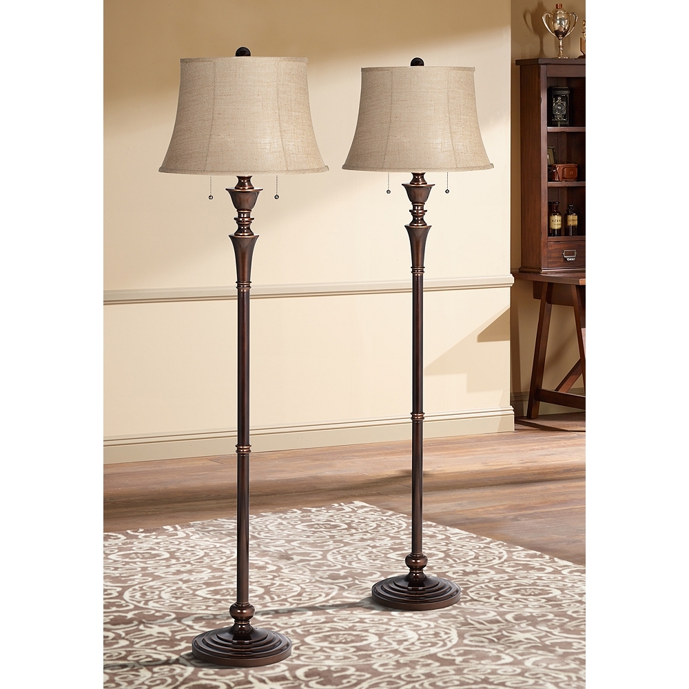 Regency Hill Brooke Pull Chain Traditional Bronze Floor Lamps Set of 2 - Image 0
