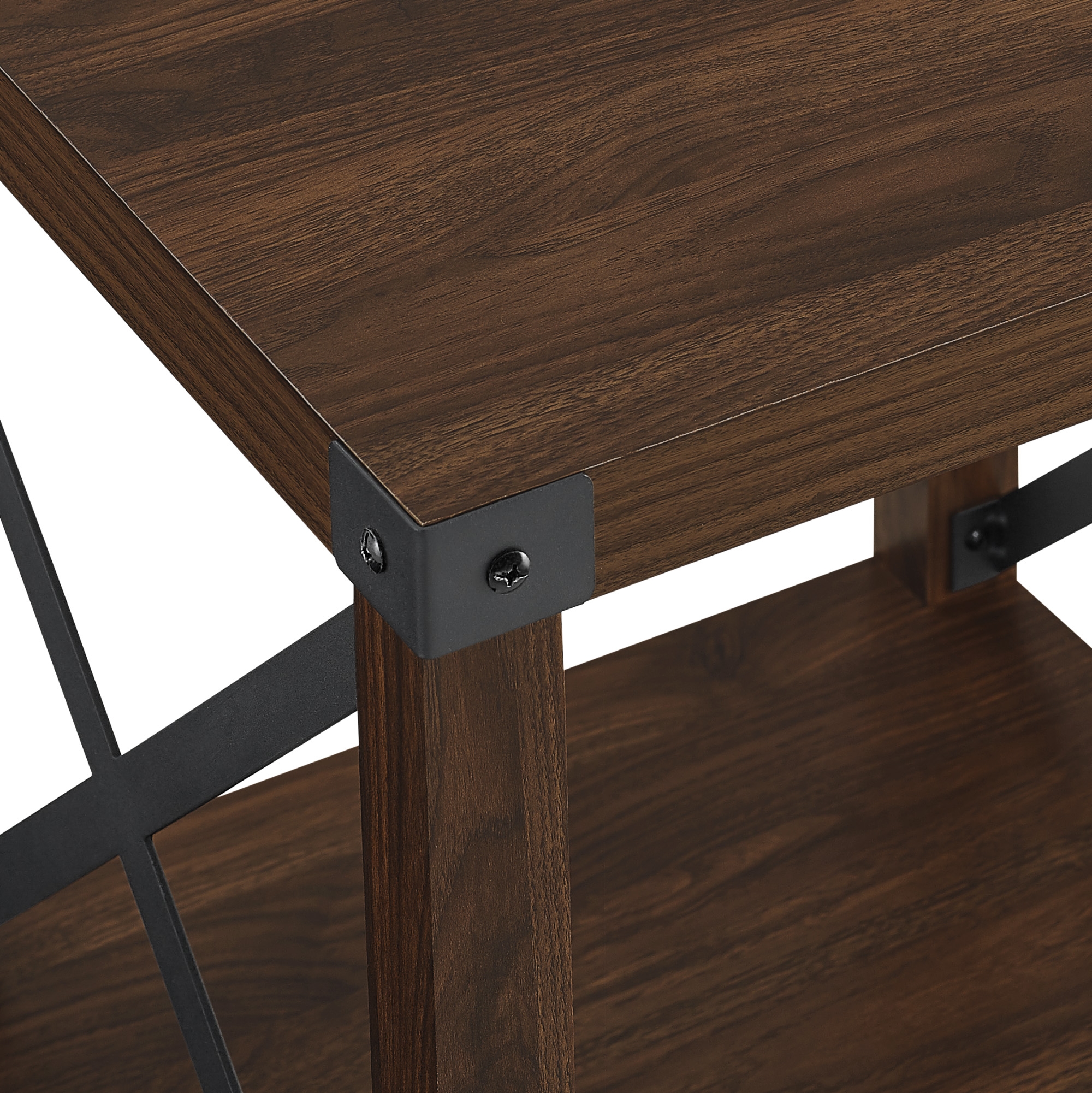 Metal X Rustic Wood Side Table - Dark Walnut - Image 6