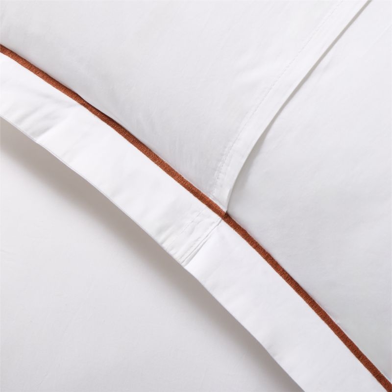 Marisal Organic Cotton Percale 400 Thread Count White and Sienna Brown King Shams Set of 2 - Image 2
