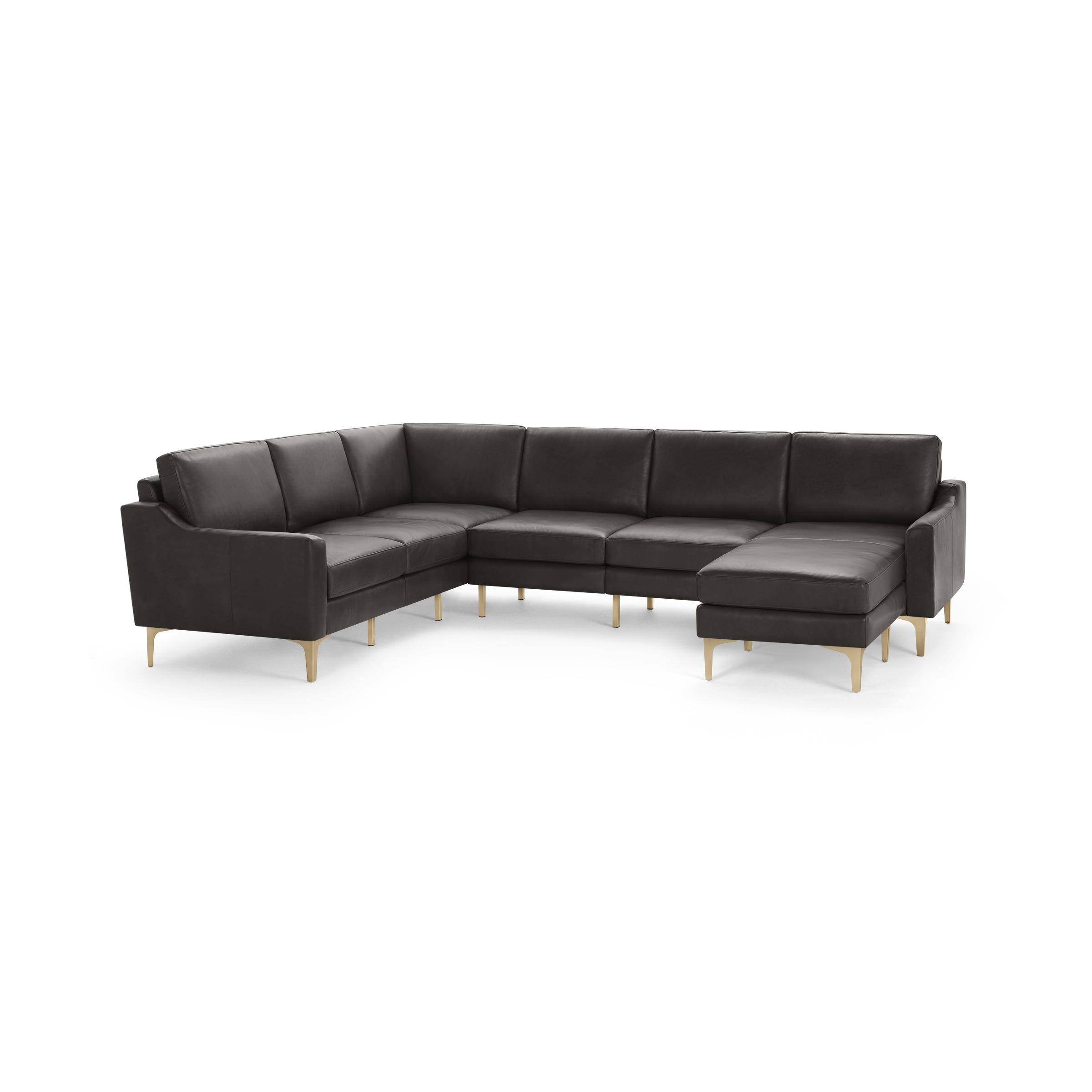 Nomad Leather 6-Seat Corner Sectional with Reversible Chaise - Slate - Top Grain Leather / Brass - Metal / Slope - Image 0