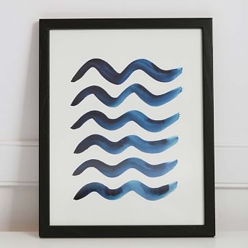 Pauline Stanley Studio Wall Art, Blue Waves, Black Wood Frame, Blue & White - Image 1