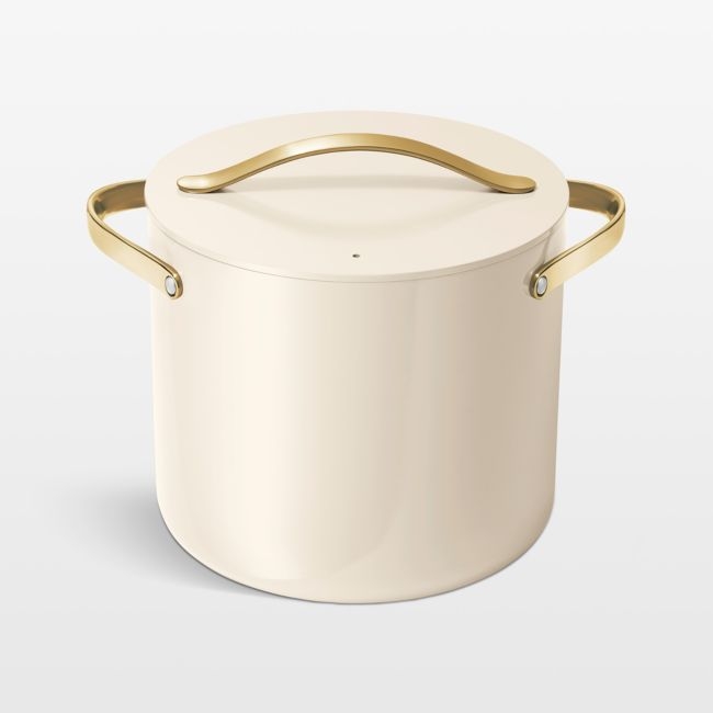 Caraway ® Cookware Plus Cream Ceramic 12-Qt. Stock Pot with Gold Hardware - Image 0