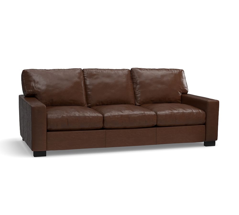 Turner Square Arm Leather Loveseat, Down Blend Wrapped Cushions, Churchfield Camel - Image 0