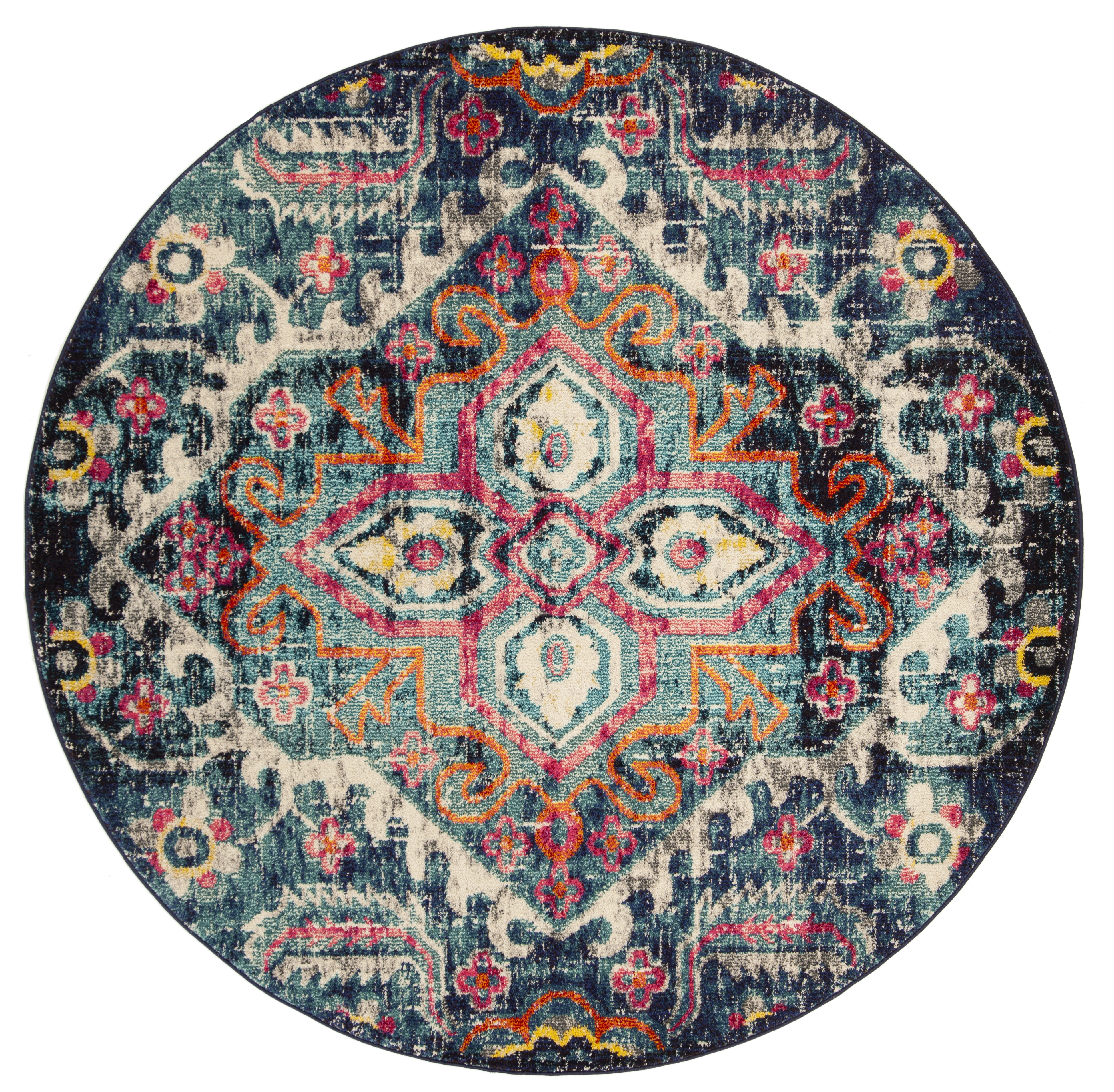 Arlo Home Woven Area Rug, MNC252J, Blue/Fuchsia,  6' 7" X 6' 7" Round - Image 0