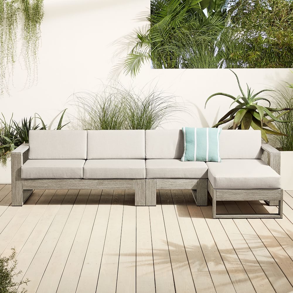 Portside Outdoor 120 in 3-Piece Chaise Sectional, Driftwood - Image 3