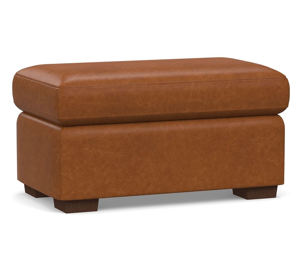 Shasta Square Arm Leather Ottoman, Polyester Wrapped Cushions, Statesville Caramel - Image 0