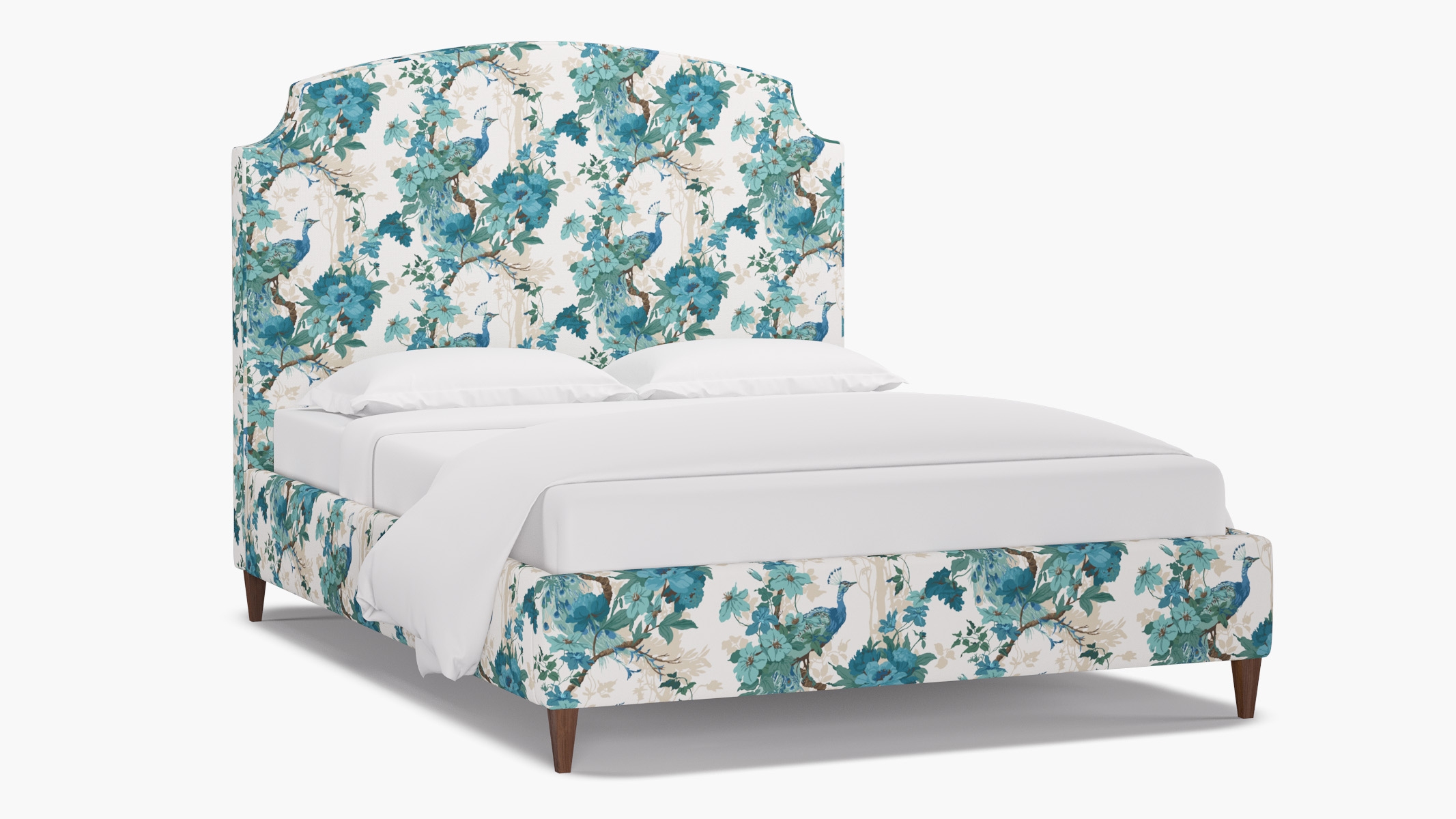 Cove Bed, Turquoise Peacock Park, Walnut Square Tapered Leg, Twin - Image 1