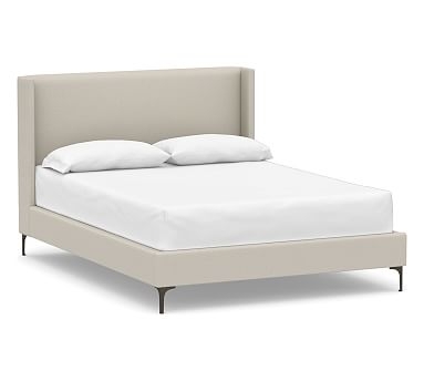 Jake Upholstered Bed, Tall Headboard 47"h with Bronze Legs, Full, Performance Heathered Tweed Pebble - Image 0