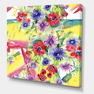 Vibrant Wild Spring Leaves And Wildflowers V - Modern Canvas Wall Art Print-FDP37082 - Image 0