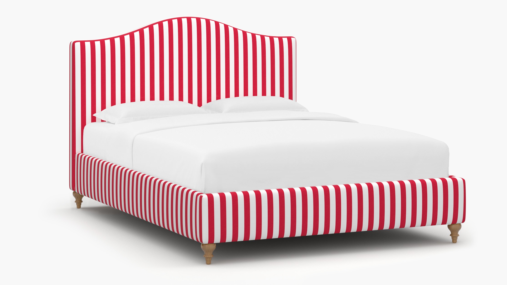 Camelback Bed, Red Cabana Stripe, Natural Traditional Turned Leg, Full - Image 1