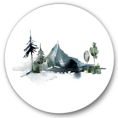 Minimalistic Winter Mountains And Fir Forest II - Modern Metal Circle Wall Art - Image 0