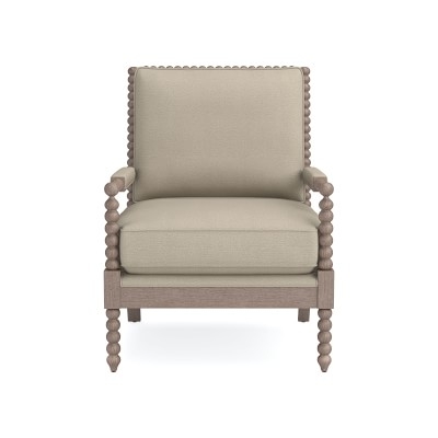 Spindle Chair, Down Cushion, Performance Slub Weave, Sand, White Leg - Image 0