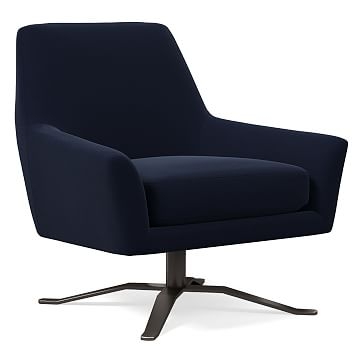 Lucas Swivel Base Chair, Poly, Distressed Velvet, Ink Blue, Burnished Bronze - Image 0