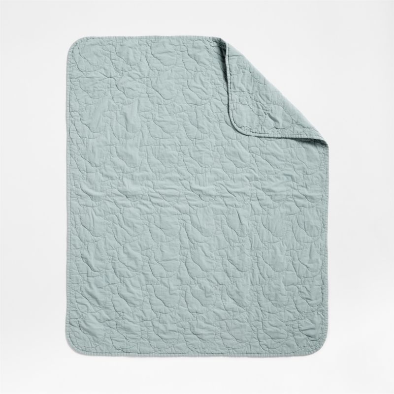 Sunwashed Misty Blue Dino Organic Cotton Baby Crib Quilt - Image 2