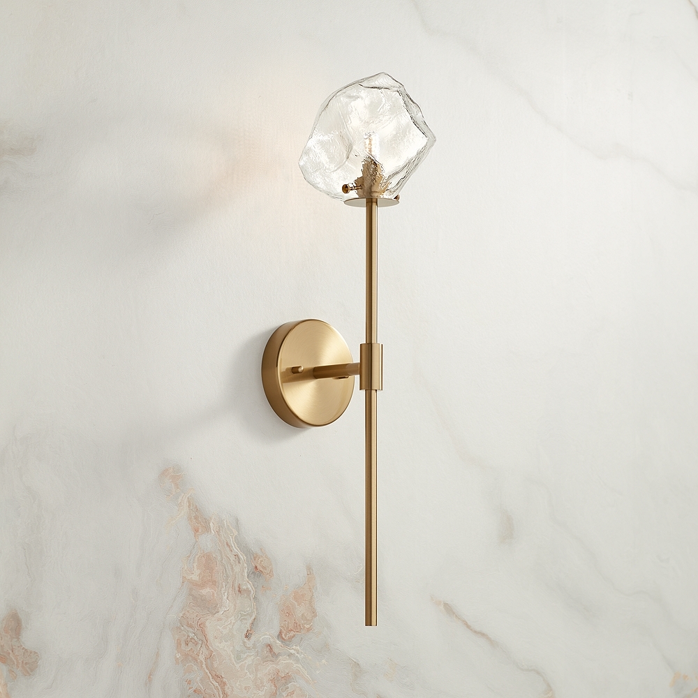 Stiffel Melvan 23 1/2" Wide Golden Bronze Ice Glass Wall Sconce - Image 0