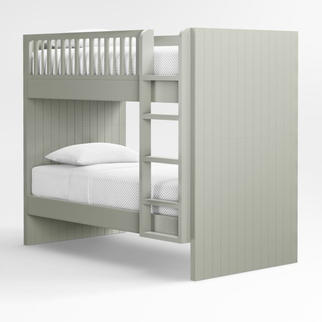 Finn Sage Green Wood Kids Convertible Bunk Bed with Sage Green Wood Ladder - Image 0