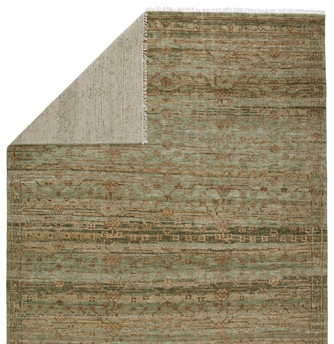 Augusta JIN04 Handknotted Floral Green and Burnished Gold Area Rug (6'x9') - Image 2