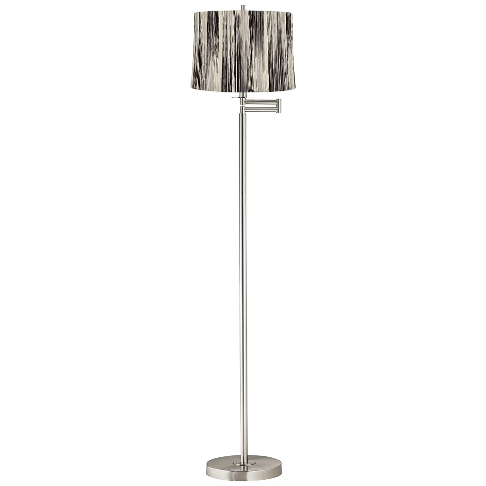 Druckman 60 1/2"H Nickel with Black Stripe Shade Swing Arm Floor Lamp - Image 0