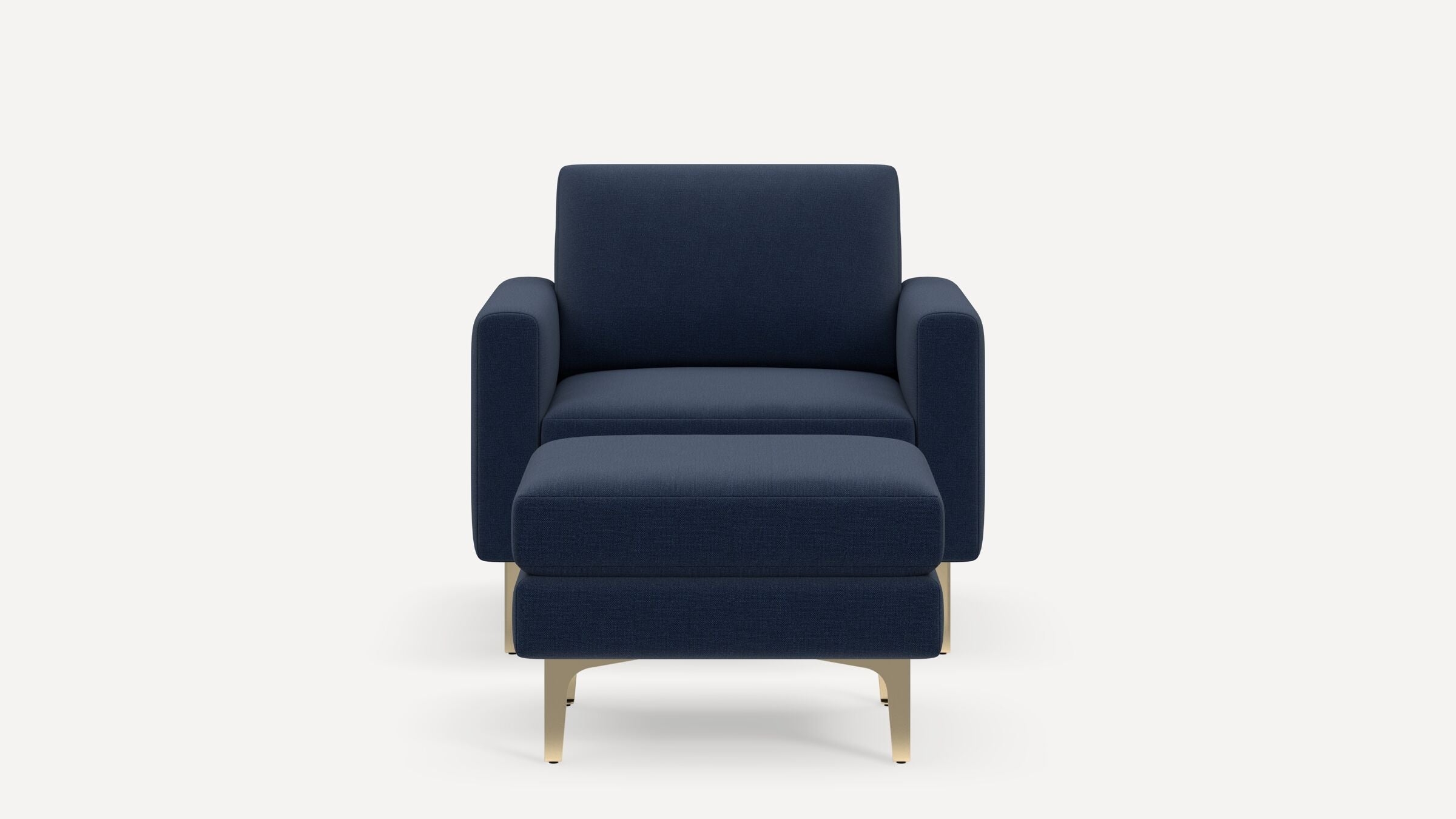 Nomad Armchair with Ottoman - Navy Blue - Performance Flatweave / Brass - Metal / Block - Image 0