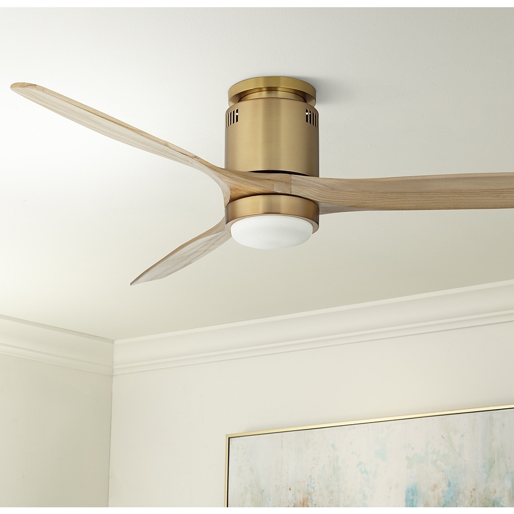 52" Windspun Soft Brass LED DC Hugger Ceiling Fan with Remote - Image 0