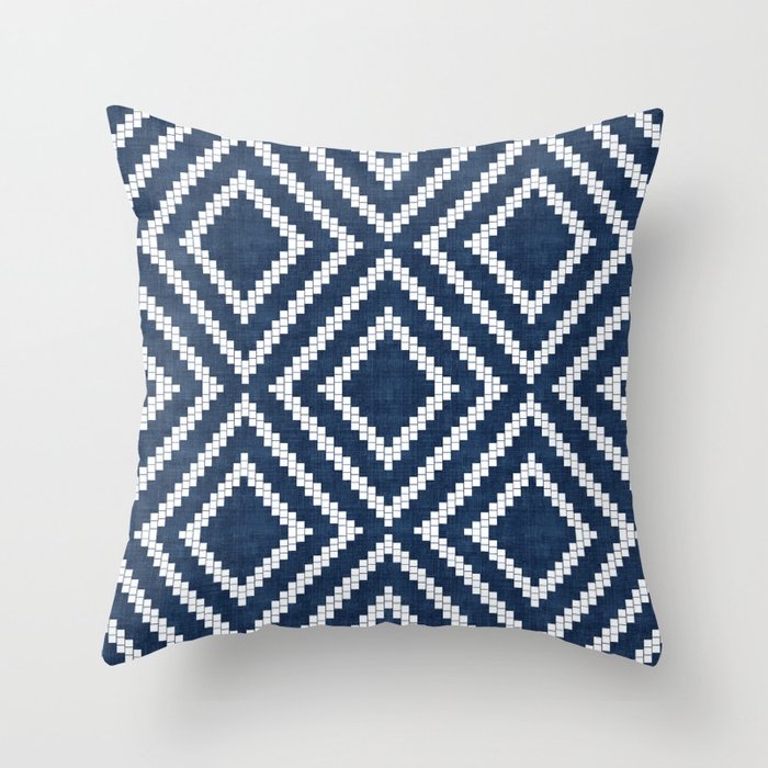 Loom In Navy Blue Throw Pillow by House Of Haha - Cover (24" x 24") With Pillow Insert - Indoor Pillow - Image 0