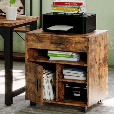 17 Stories Large Mobile File Cabinet Rolling Printer Stand Home Office Cabinet Storage With Wheels, Drawer Door And Shelf, Wood Lateral Mobile Filing Cabinets - Image 0