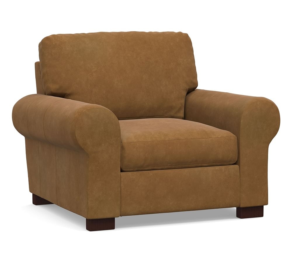 Turner Roll Arm Leather Small Armchair 42", Down Blend Wrapped Cushions, Nubuck Camel - Image 0