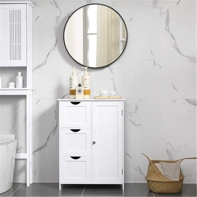 Kaiza Bathroom Storage Cabinet, White Floor Cabinet With 3 Large Drawers And 1 Adjustable Shelf - Image 0
