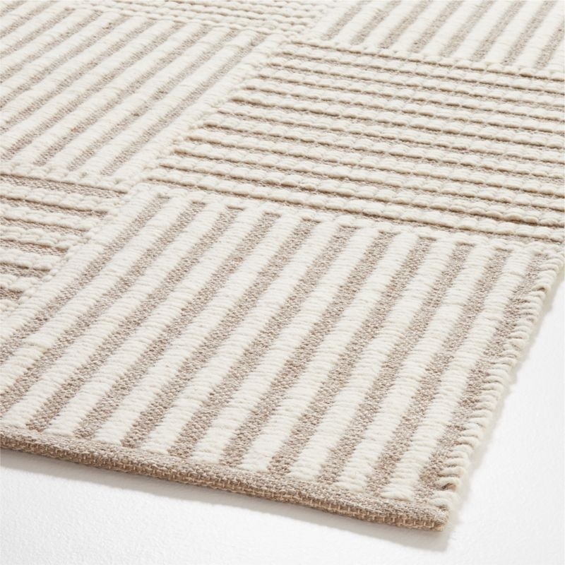 Flatweave Grid Wool and Cotton Dark Beige Kids Area Rug 6'x9' - Image 2