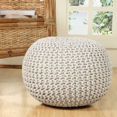 Garst 20'' Wide Round Pouf Ottoman, Ivory Cotton - Image 0