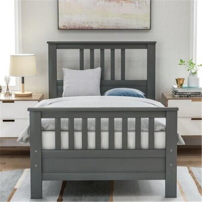 Wood Platform Bed With Headboard And Footboard, Twin ,bed, Solid Wood Bed, Comfortable Bed(gray) - Image 0