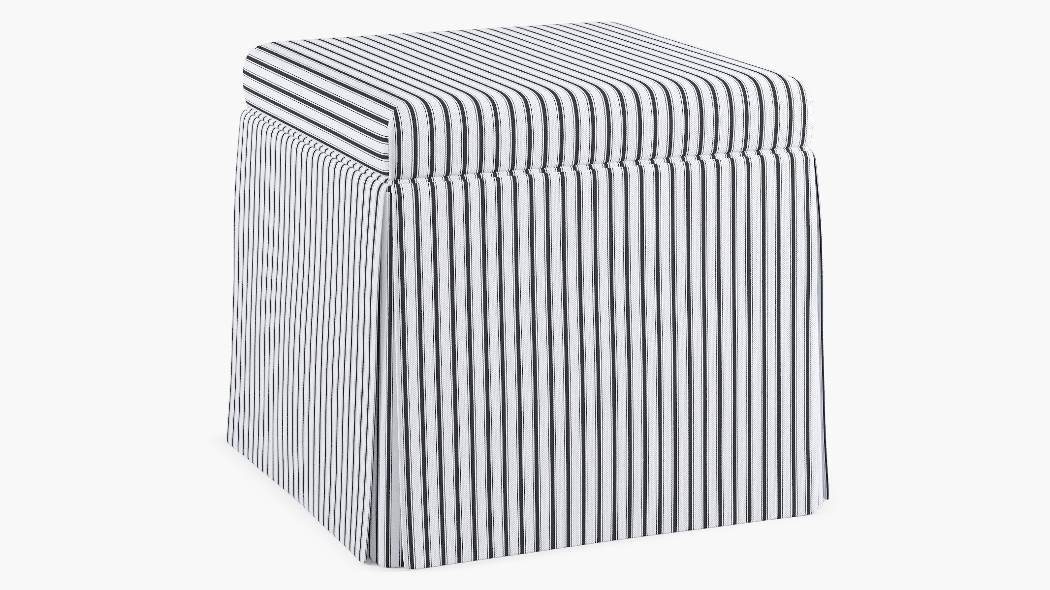 Skirted Storage Ottoman, Black Classic Ticking Stripe - Image 1