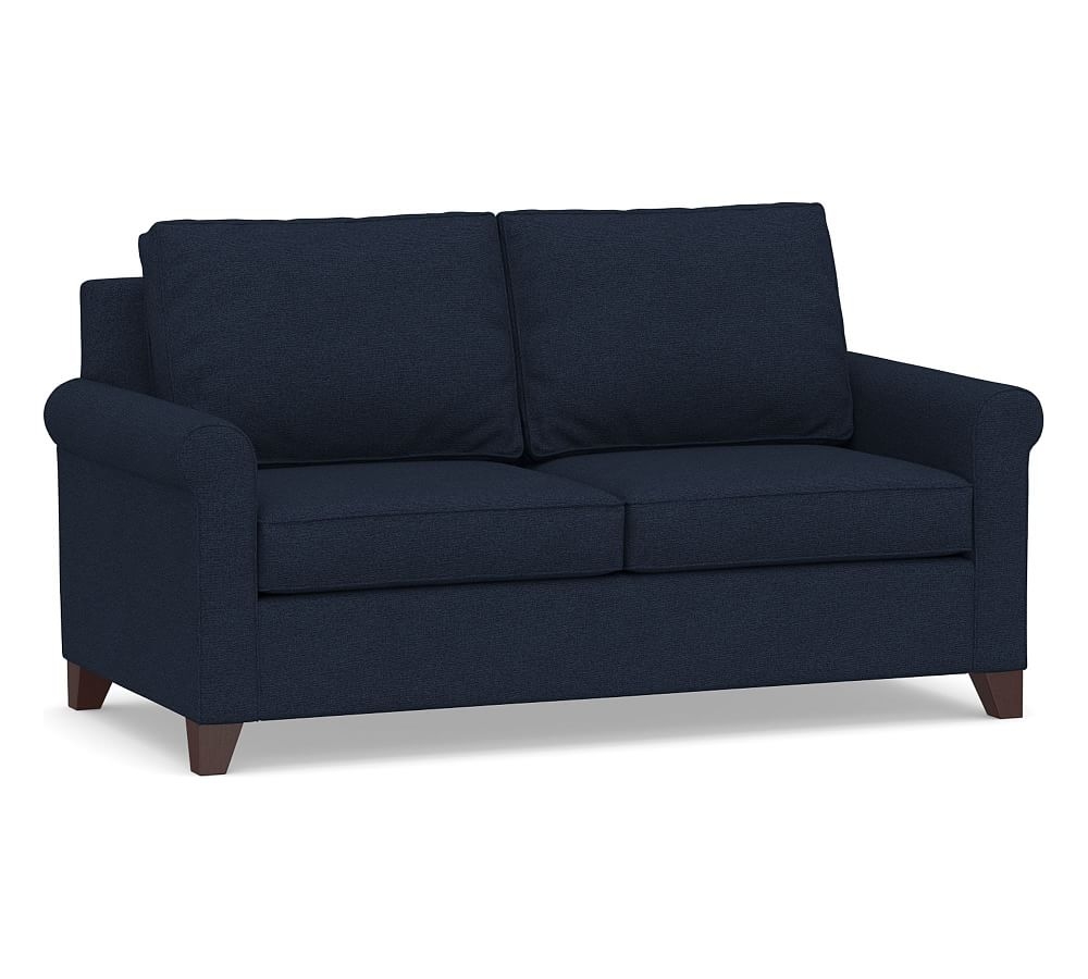 Cameron Roll Arm Upholstered Full Sleeper Sofa with Air Topper, Polyester Wrapped Cushions, Performance Heathered Basketweave Navy - Image 0