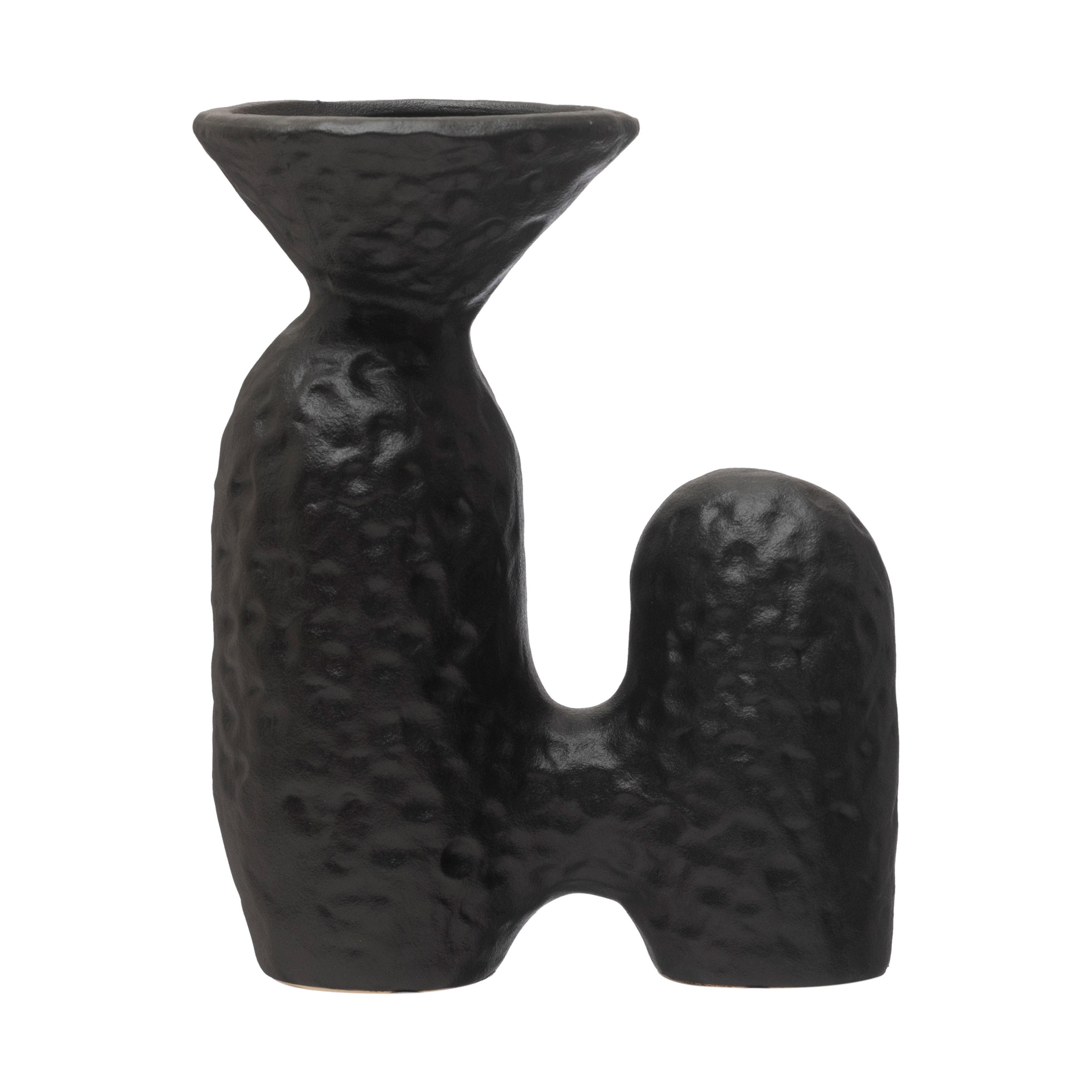  Textured Stoneware Sculptural Vase, Matte Black - Image 0
