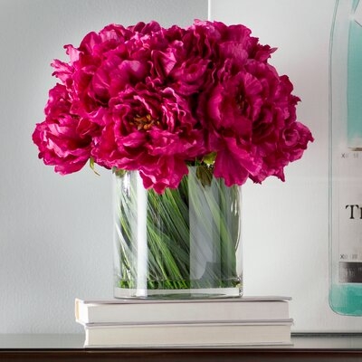 Peony Floral Arrangement in Acrylic Water Glass Vase - Image 0