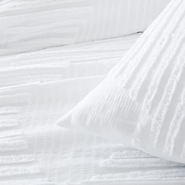 Organic Cotton Clipped Jacquard Diamond Duvet , F/Q, White - Image 1