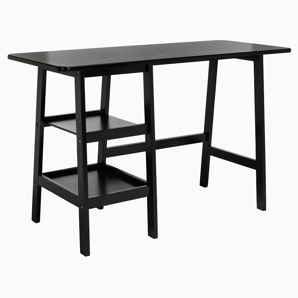 Modern Open Shelf Desk,Wood,Black - Image 0