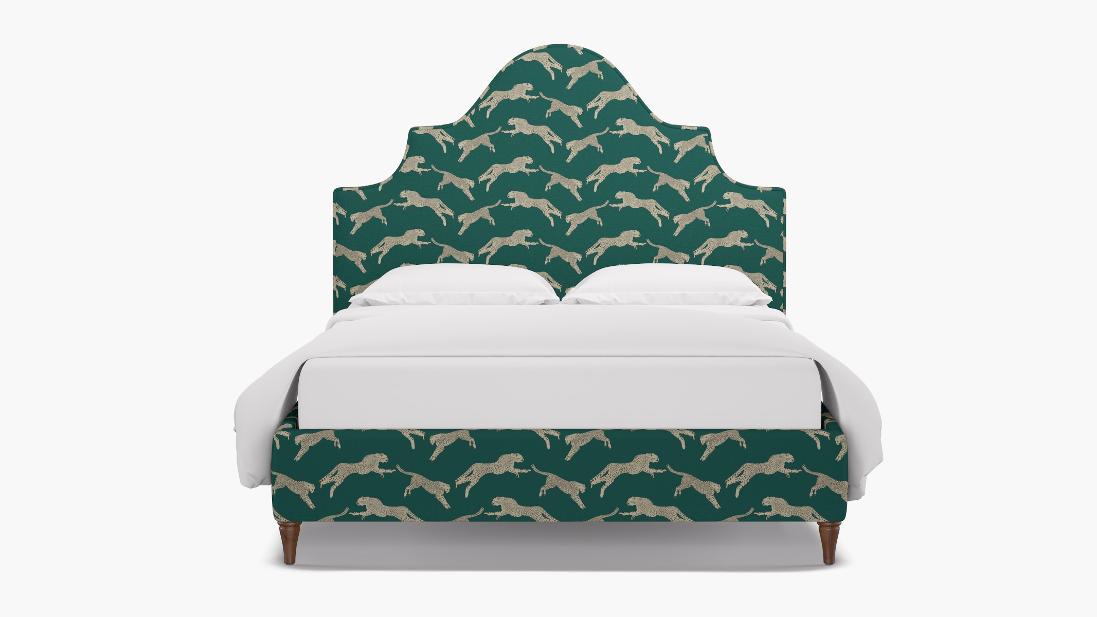 Statement Bed, Polo Green Cheetah, Walnut Decorative Tapered Leg, King - Image 0