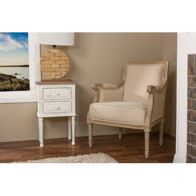 One Allium Way® Studio Chavanon Wood & Light Beige Linen Traditional French Accent Chair - Image 0